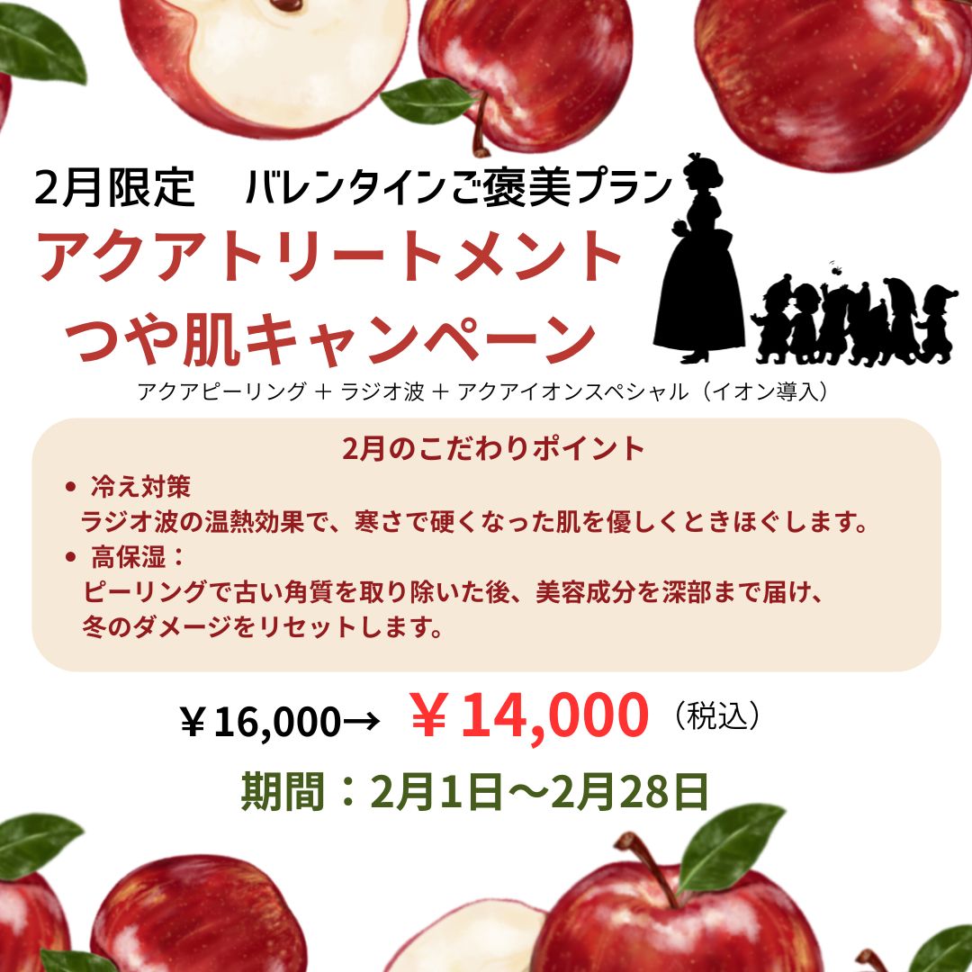 2月限定の「バレンタインご褒美プラン」アクアトリートメントつや肌キャンペーン